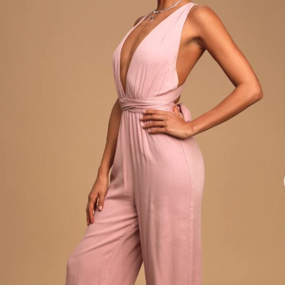 Lulu's Lolinda Mauve Pink Convertible Halter Jumpsuit S - Picture 1 of 16